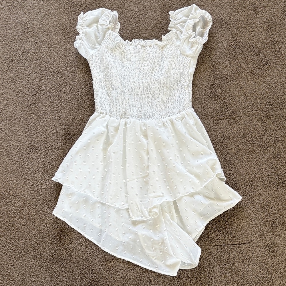 White Ruffled Smocked ROMPER - Picture 2 of 3